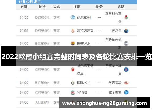 2022欧冠小组赛完整时间表及各轮比赛安排一览 2022欧冠小组赛完整时间表及各轮比赛安排一览